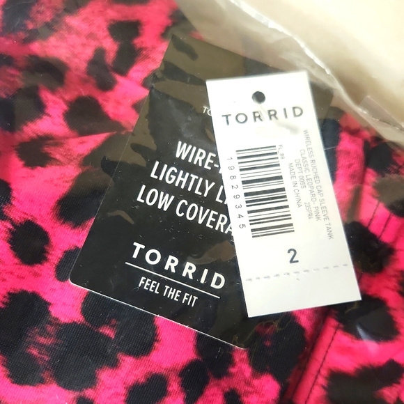 ❤️NWT VINTAGE TORRID SWIM TANKINI TOP RETRO STYLE CAP SLEEVE RUCHED PINK LEOPARD - Picture 4 of 14